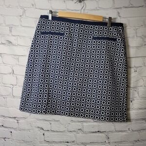 Talbots Navy Blue White Geometric Tile Print Pencil Skirt Womens 12 Career Chic